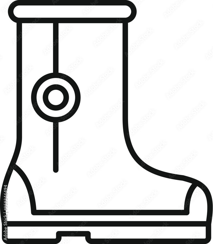 Simple line art icon of a waterproof rubber boot, ideal for representing gardening equipment and outdoor activities Simple line art icon of a waterproof rubber boot, ideal for representing gardening equipment and outdoor activities