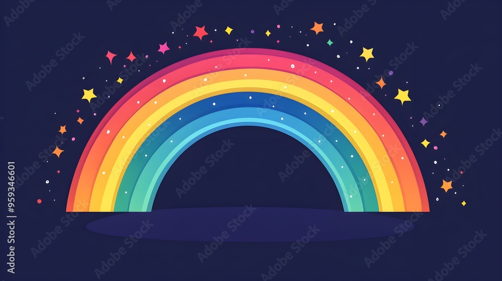 Flat design of a rainbow using a harmonious spectrum of colors Flat design of a rainbow using a harmonious spectrum of colors