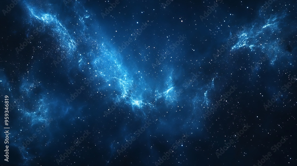 Naklejka premium Night starry sky with many stars on dark blue twilight sky background in panoramic view : Generative AI