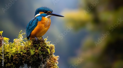 Kingfisher Martn Pescador Megaceryle torquata ssp stellata in evergreen coastal forests in fjords of the Puyuhuapi Canal Austral Highway Aysn region in Chilean Patagonia : Generative AI photo