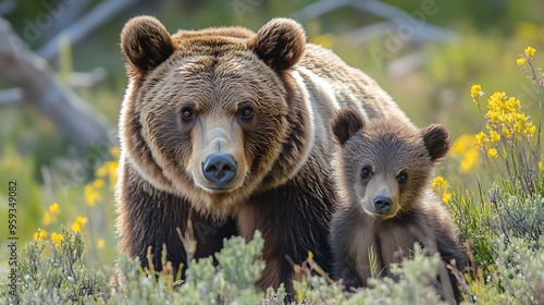 Grand Teton grizzly 399 with her 2023 cub : Generative AI