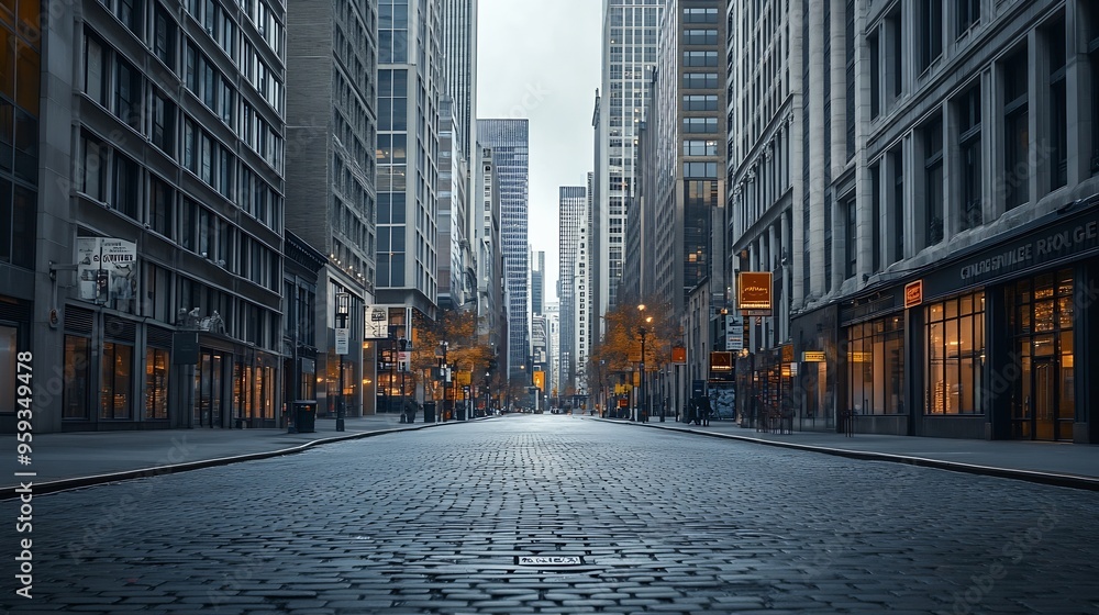Empty street in a modern architectural setting in a financial district : Generative AI Empty street in a modern architectural setting in a financial district : Generative AI