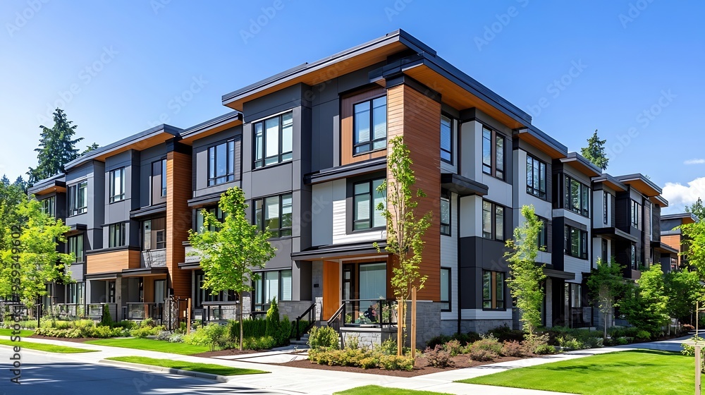 Facade of new residential townhouses Modern apartment buildings in ... - Luxury Apartment Builders Vancouver