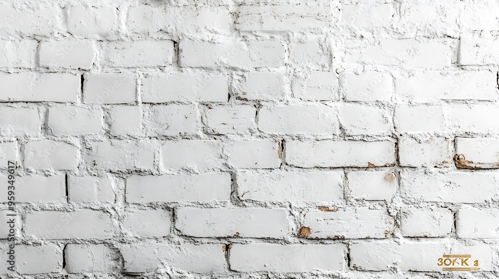 Fototapeta premium Textured background of a newly built white brick wall with some cement stains : Generative AI