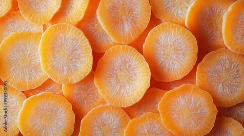 Carrot slices background Background of raw carrot texture Closeup fresh carrots for sliced vegetables cut cooking round pieces and fresh ingredients Abstract orange background of veget : Generative AI photo