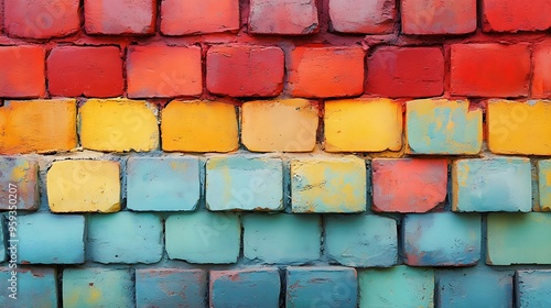 Color brick wall as background banner design : Generative AI