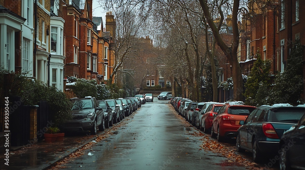 Fototapeta premium Kensington area in winter London : Generative AI