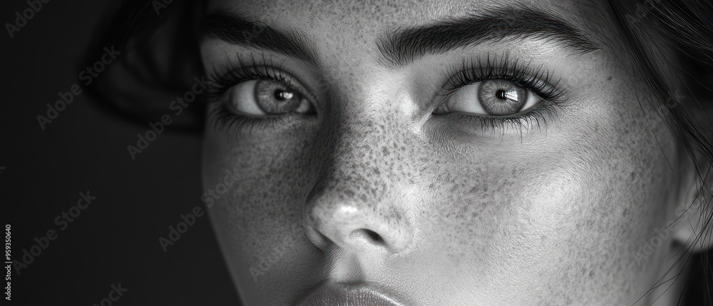 Obraz premium Close-up of a Woman's Eye with Freckles