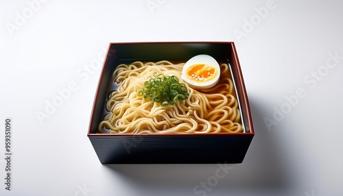 Ramen in bento box with white background isolated