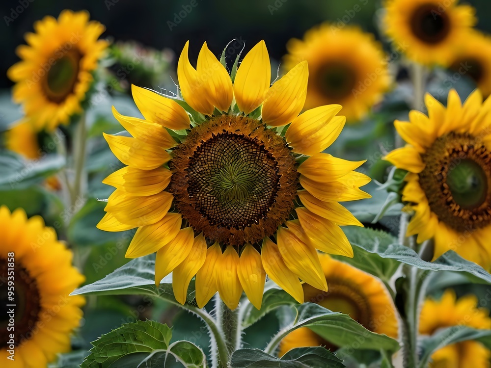 Obraz premium beautiful sunflowers in close up shot during a clear day