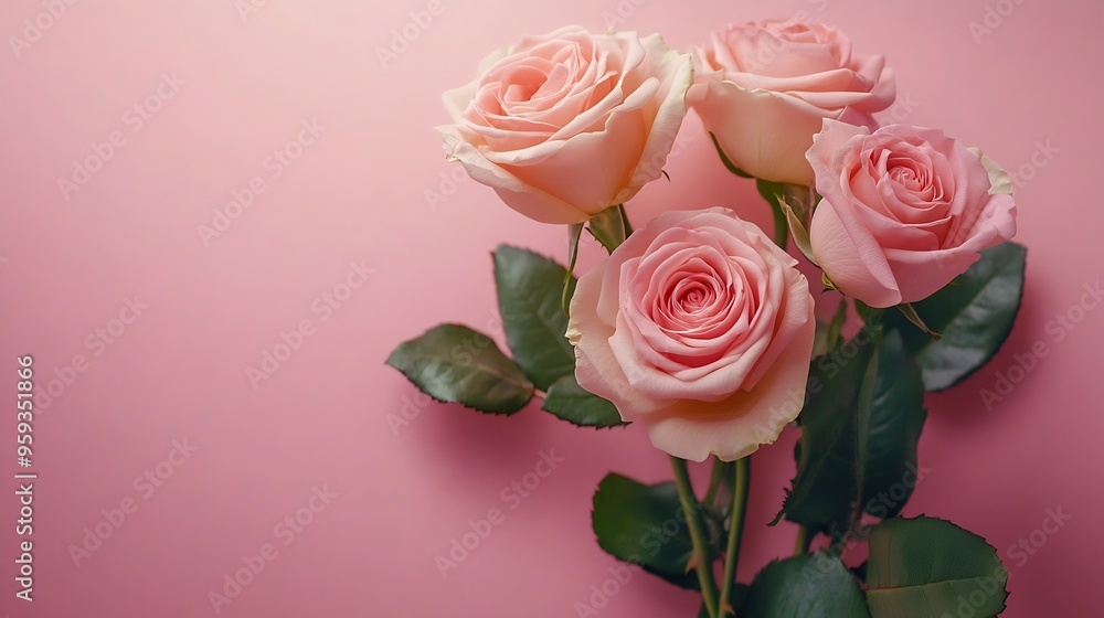 Romantic holiday flat lay March 8 Womens Day Valentines Day preparation greeting card mock up Gently pink pastel rose flowers bouquet on pink background top view copy space : Generative AI Romantic holiday flat lay March 8 Womens Day Valentines Day preparation greeting card mock up Gently pink pastel rose flowers bouquet on pink background top view copy space : Generative AI