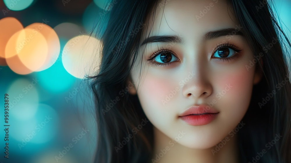 Image of young Asian woman on background : Generative AI Image of young Asian woman on background : Generative AI