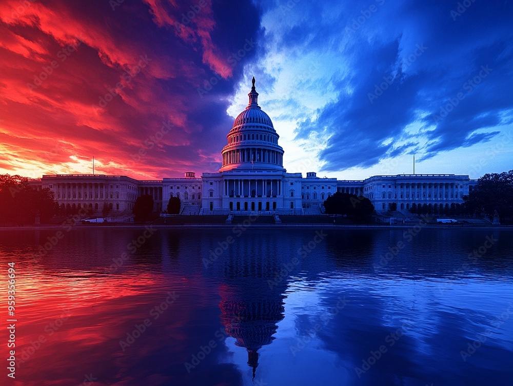 Fototapeta premium Election Divide: US Capitol at Sunset.