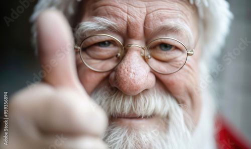 Santa Claus Smiling and Giving a Thumbs Up: Festive Cheer and Holiday Spirit