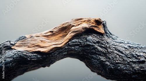 Mangrove driftwood for decorating an aquarium with a rough texture on a light background : Generative AI