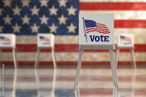 Straight on row of voting booths at polling station during American election. photo