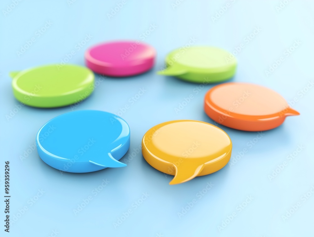 Colorful 3D Chat Icons Representing Digital Communication and Social Interaction Colorful 3D Chat Icons Representing Digital Communication and Social Interaction