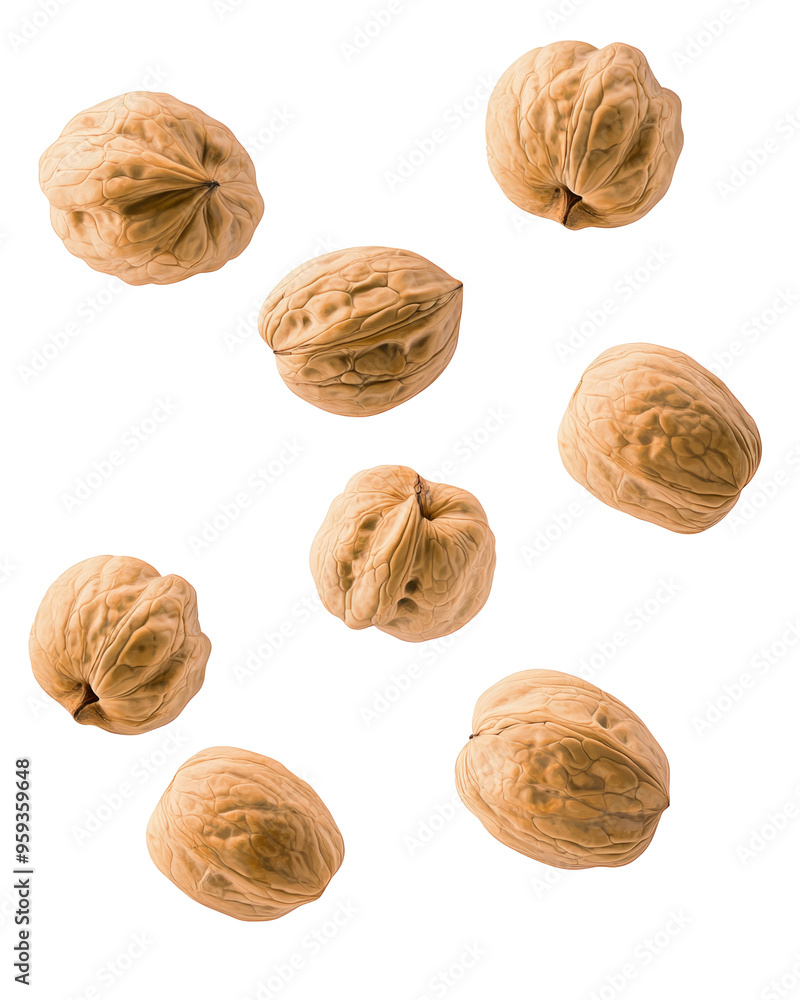 Falling walnut, nut, isolated on white background, clipping path, full depth of field Falling walnut, nut, isolated on white background, clipping path, full depth of field