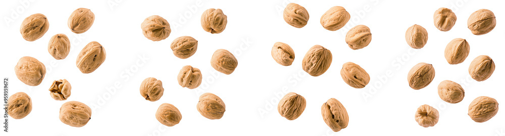 Falling walnut, nut, isolated on white background, clipping path, full depth of field Falling walnut, nut, isolated on white background, clipping path, full depth of field