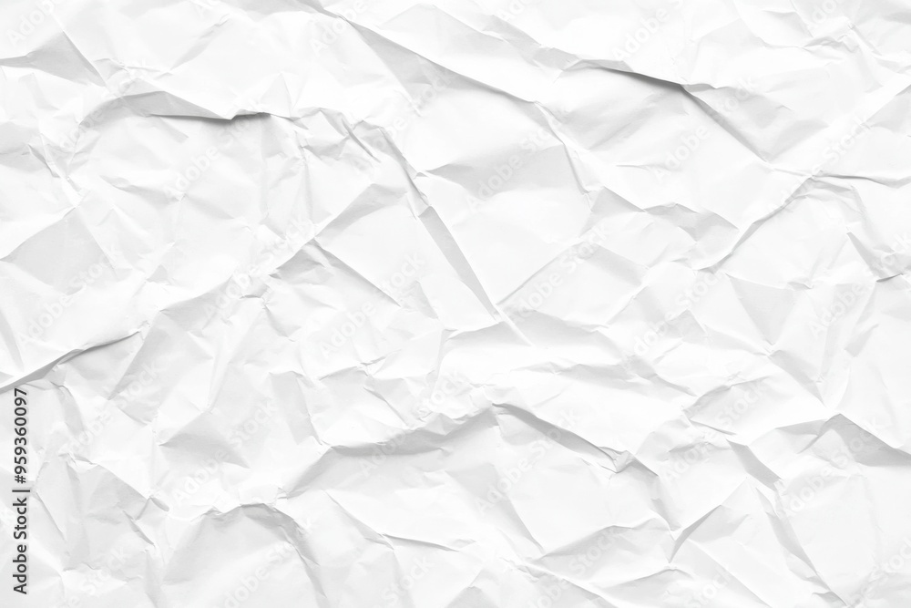 White Crumpled Paper Texture Background, High-Resolution, Flat Lay, Top View
