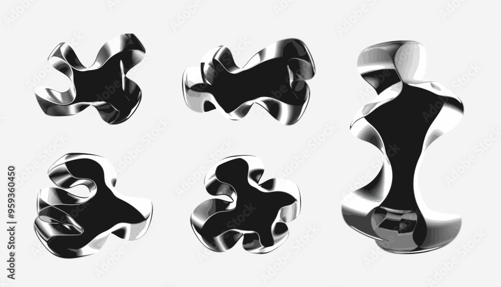 Set of abstract vector metal shapes. Chrome elements for design and decor. Cut out piece of metal. Set of abstract vector metal shapes. Chrome elements for design and decor. Cut out piece of metal.