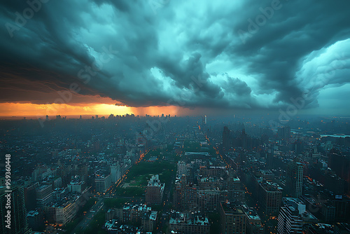 Wallpaper Mural Dramatic panoramic shot of a stormy sky looming over a bustling metropolis, capturing the intensity of the approaching weather.
 Torontodigital.ca
