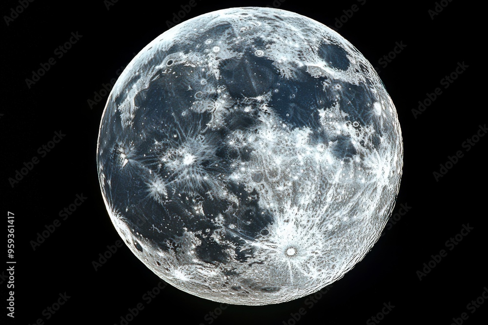 Fototapeta premium Full Moon Close-Up on a Black Background, High-Definition Photography