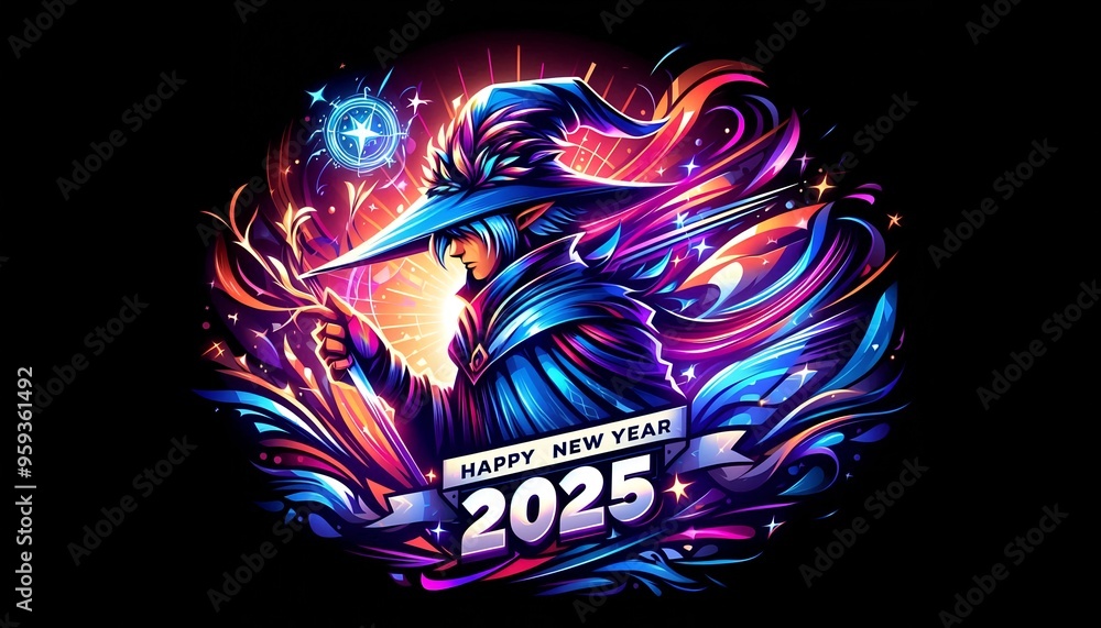 Happy New Year 2025 Typography with Glittering Fireworks Happy New Year 2025 Typography with Glittering Fireworks