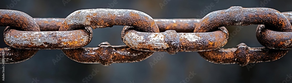 Macro shot of a rusty chain with visible corrosion and rough surfaces, captured in moody, lowkey lighting to emphasize the texture Macro shot of a rusty chain with visible corrosion and rough surfaces, captured in moody, lowkey lighting to emphasize the texture