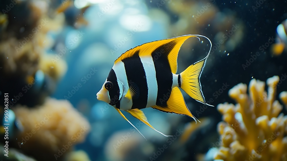 pennant coral fish or longfin bannerfish heniochus diphreutes swim in the water : Generative AI pennant coral fish or longfin bannerfish heniochus diphreutes swim in the water : Generative AI
