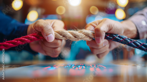 Close-Up of Hands in Intense Tug of War Competition photo