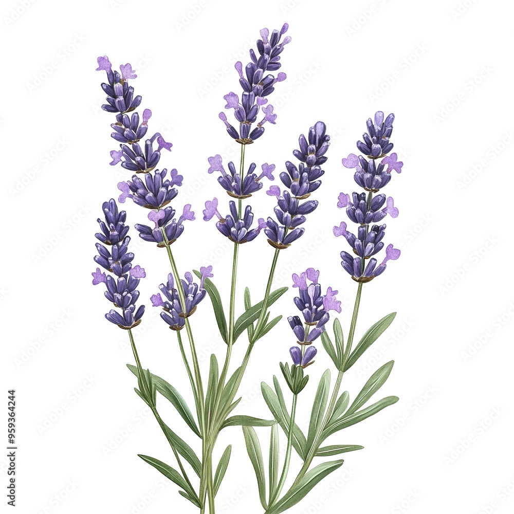 Fototapeta premium lavender wildflowers, digital illustration clipart on white background 