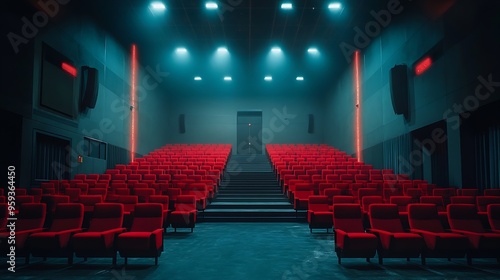 Empty cinema hall with red seats Movie theatre : Generative AI