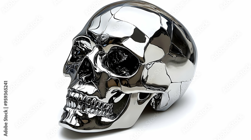 Shiny chrome skull isolated on white background. Shiny chrome skull isolated on white background.
