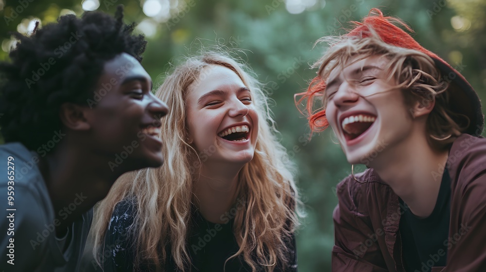 A group of friends laughing and enjoying each other's company in a park A group of friends laughing and enjoying each other's company in a park