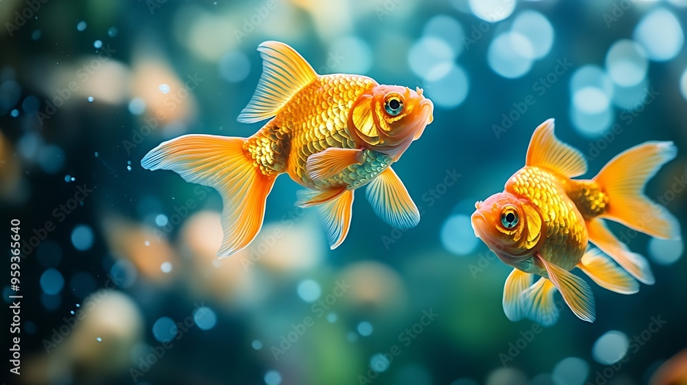 Goldfishes in a display aquarium at the pet shop : Generative AI Goldfishes in a display aquarium at the pet shop : Generative AI