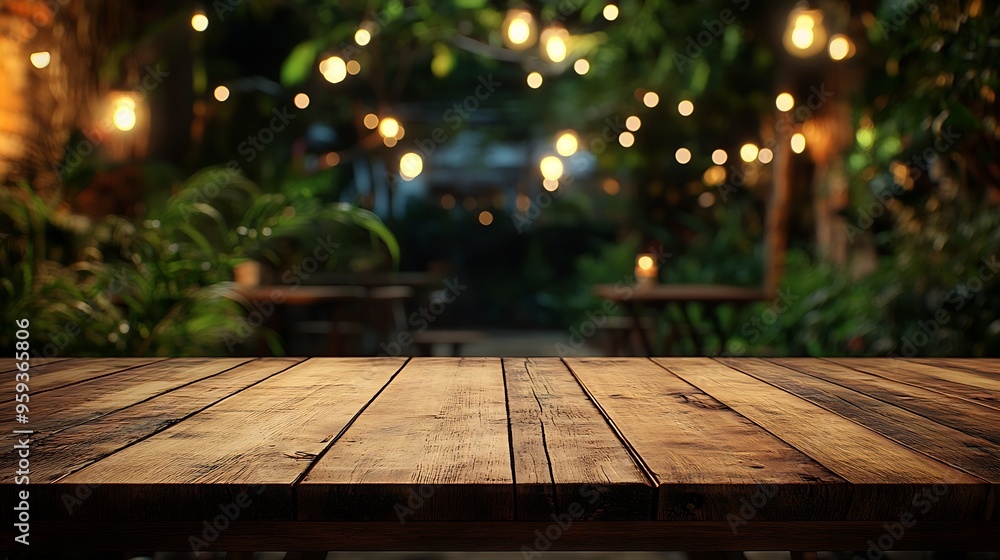 Empty wood table for product display in blur background of admirable restaurant at night : Generative AI Empty wood table for product display in blur background of admirable restaurant at night : Generative AI