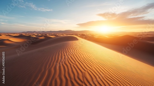 Beautiful sand dunes in the Sahara desert at sunrise Sahara Morocco : Generative AI