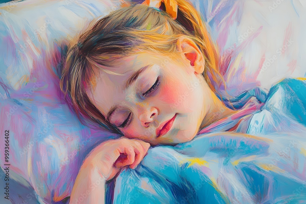 A Comforted Child Patient Surrounded by Playful Hospital Decor in a Pastel Drawing A Comforted Child Patient Surrounded by Playful Hospital Decor in a Pastel Drawing