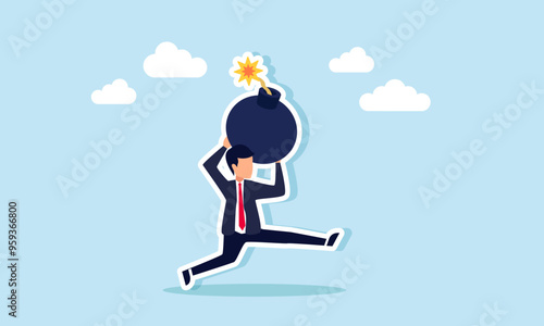 A businessman running quickly while carrying a bomb, illustration concept of Racing against the clock to finish a project or meet job targets