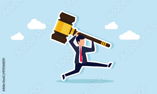 Businessman running while carrying a gavel, Illustration concept of Effort to seek justice in legal issues faced by a businessperson