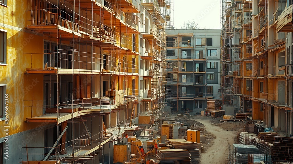 Construction of a block of flats with a visible construction site and necessary materials : Generative AI Construction of a block of flats with a visible construction site and necessary materials : Generative AI