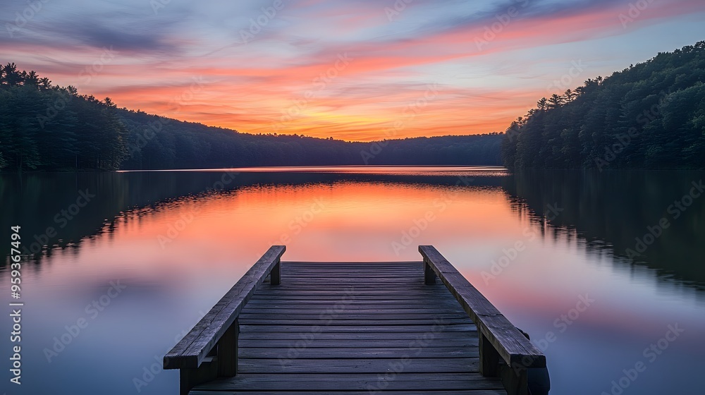 A peaceful sunset over a calm lake, symbolizing peace and tranquility A peaceful sunset over a calm lake, symbolizing peace and tranquility