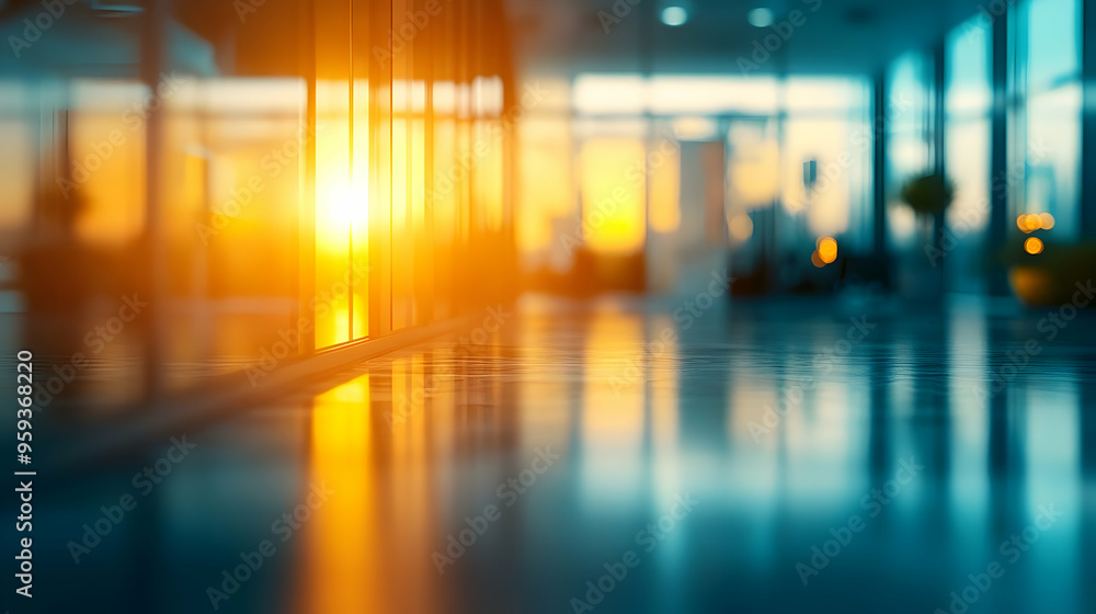 Sunset reflection on a glossy floor in an office building. Sunset reflection on a glossy floor in an office building.