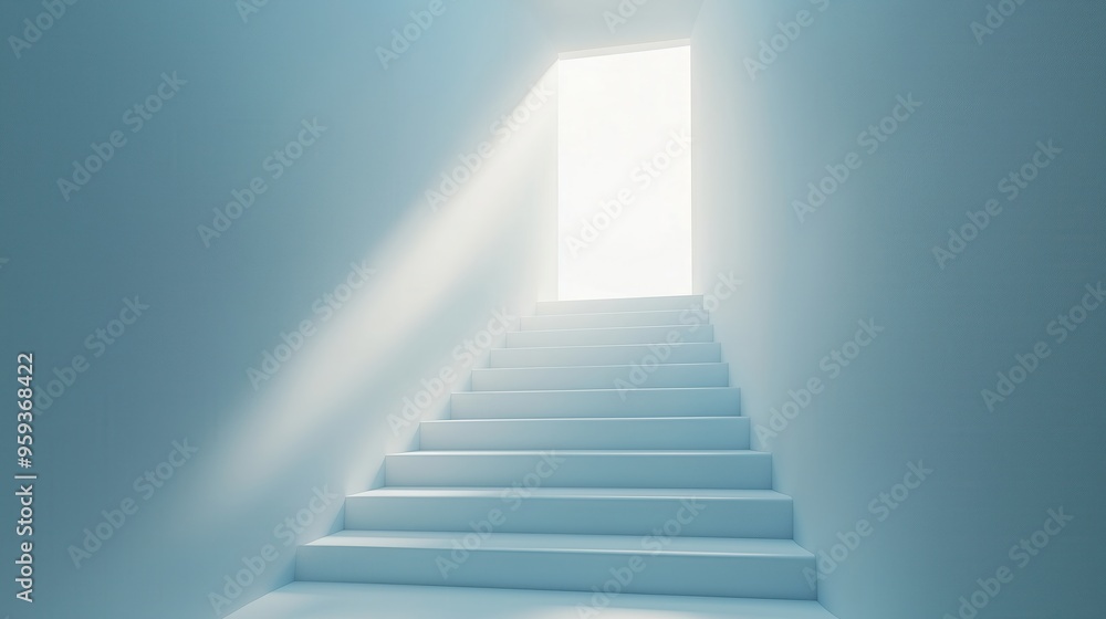 A staircase with a light shining through the window. The light is shining on the steps, creating a sense of hope and possibility A staircase with a light shining through the window. The light is shining on the steps, creating a sense of hope and possibility