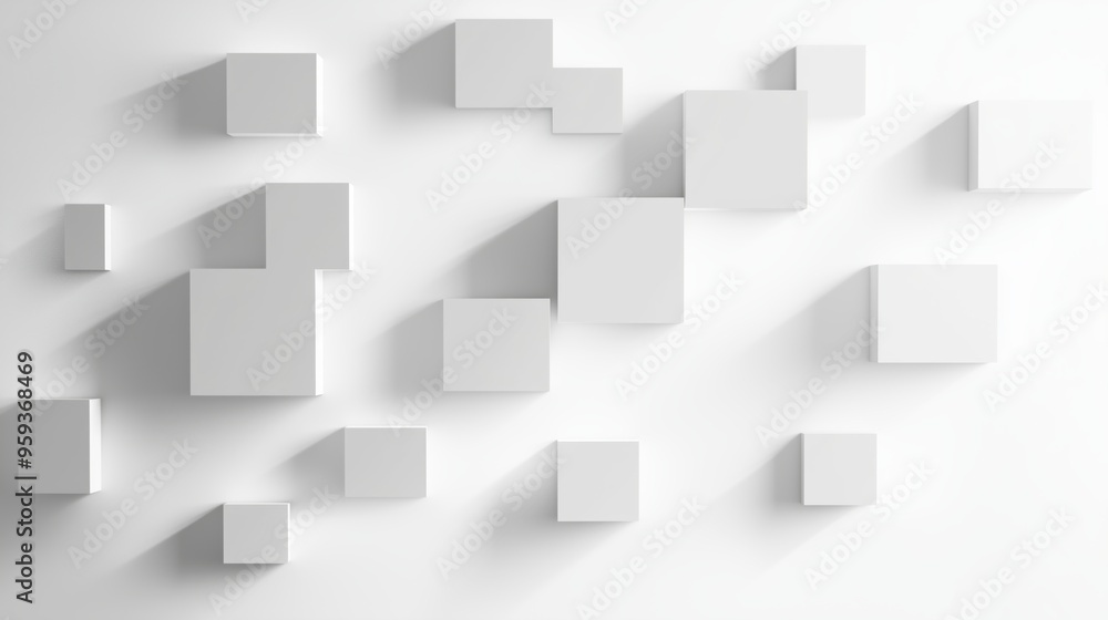 A white background with many white cubes. The cubes are arranged in a way that creates a sense of depth and texture. The image evokes a feeling of modernity and minimalism A white background with many white cubes. The cubes are arranged in a way that creates a sense of depth and texture. The image evokes a feeling of modernity and minimalism