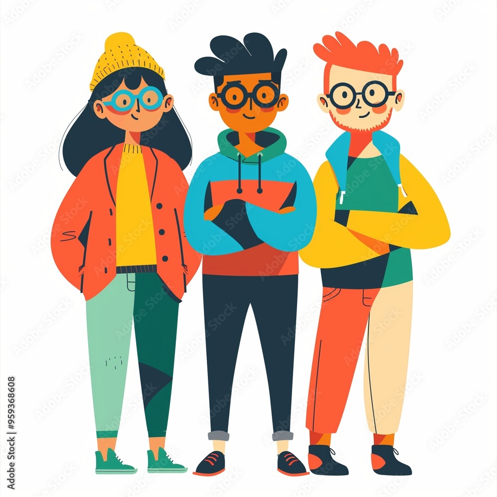 Creative friends illustration with vibrant colors and modern flair Creative friends illustration with vibrant colors and modern flair