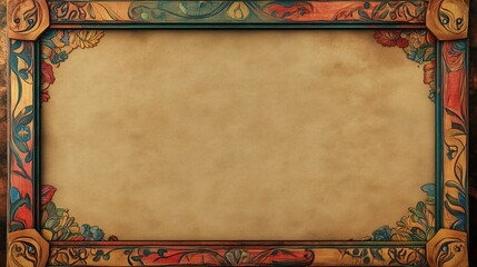 A frame with a blank space in the middle. The frame is colorful and has a floral design