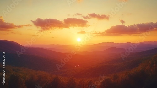 June Sunset over the Appalachian Mountains Shenandoah National Park Virginia USA Virginia : Generative AI