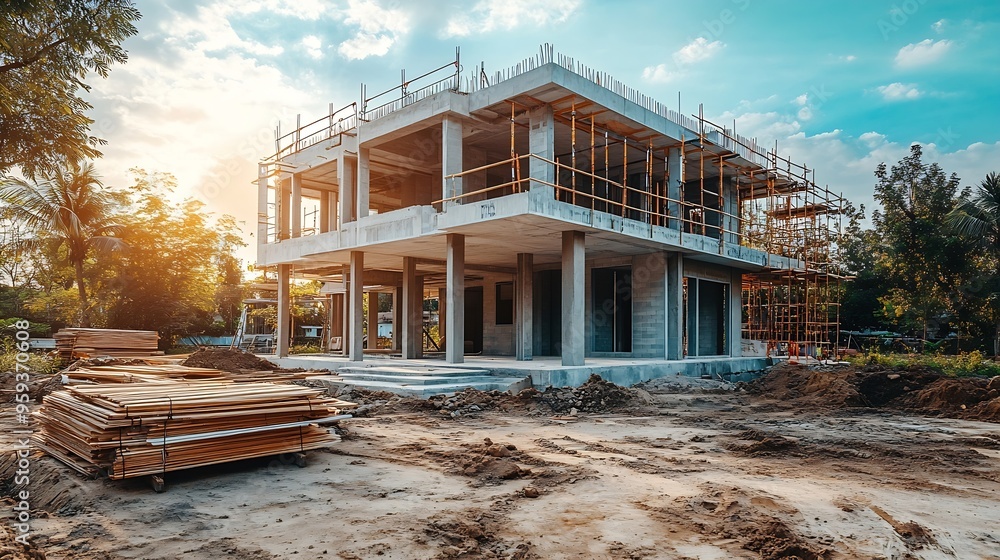 Under construction House or VillasVillas with Concreate Block or bricksExterior view of 02 story under construction house with modern design under construction Home or house : Generative AI Under construction House or VillasVillas with Concreate Block or bricksExterior view of 02 story under construction house with modern design under construction Home or house : Generative AI